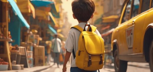 Малко дете - ученик, в града